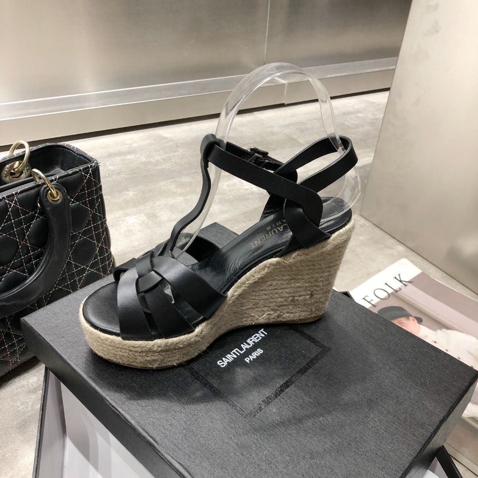 Sa1nt Lau*nt Women’s Tribute Espadrilles Wedge Black For Women Y51
