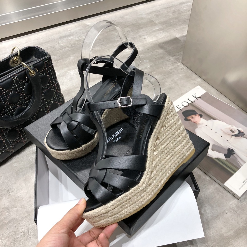 Sa1nt Lau*nt Women’s Tribute Espadrilles Wedge Black For Women Y51