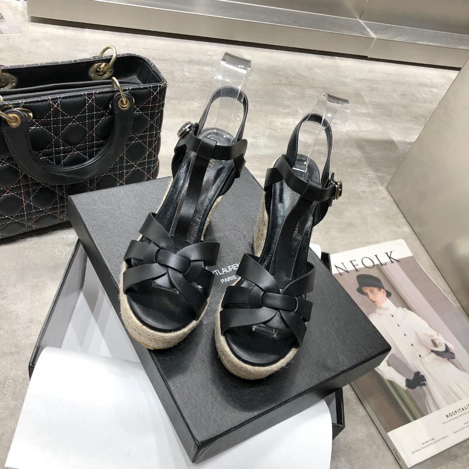 Sa1nt Lau*nt Women’s Tribute Espadrilles Wedge Black For Women Y51