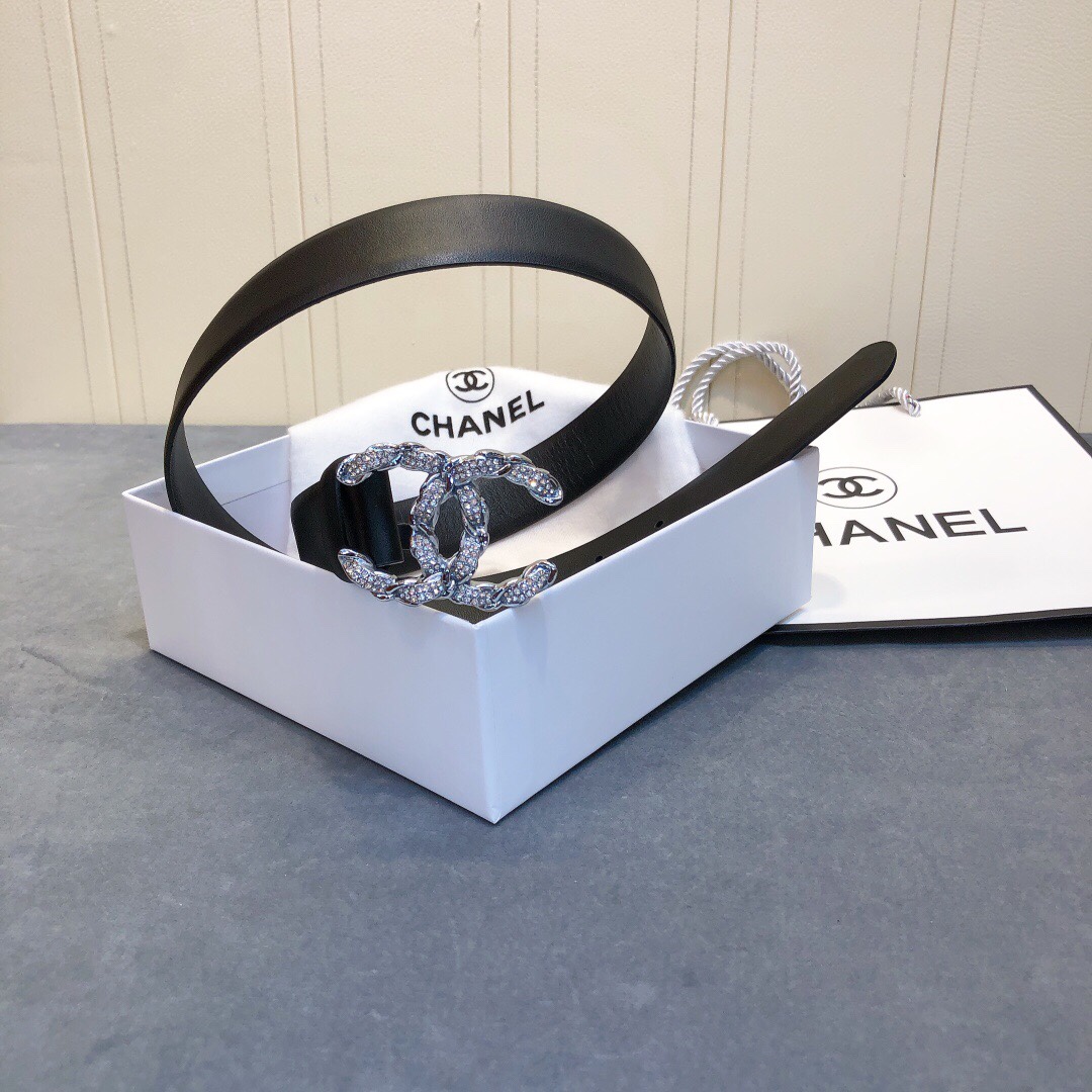 Ch**el Belt With Double C Buckle Black Women Belt