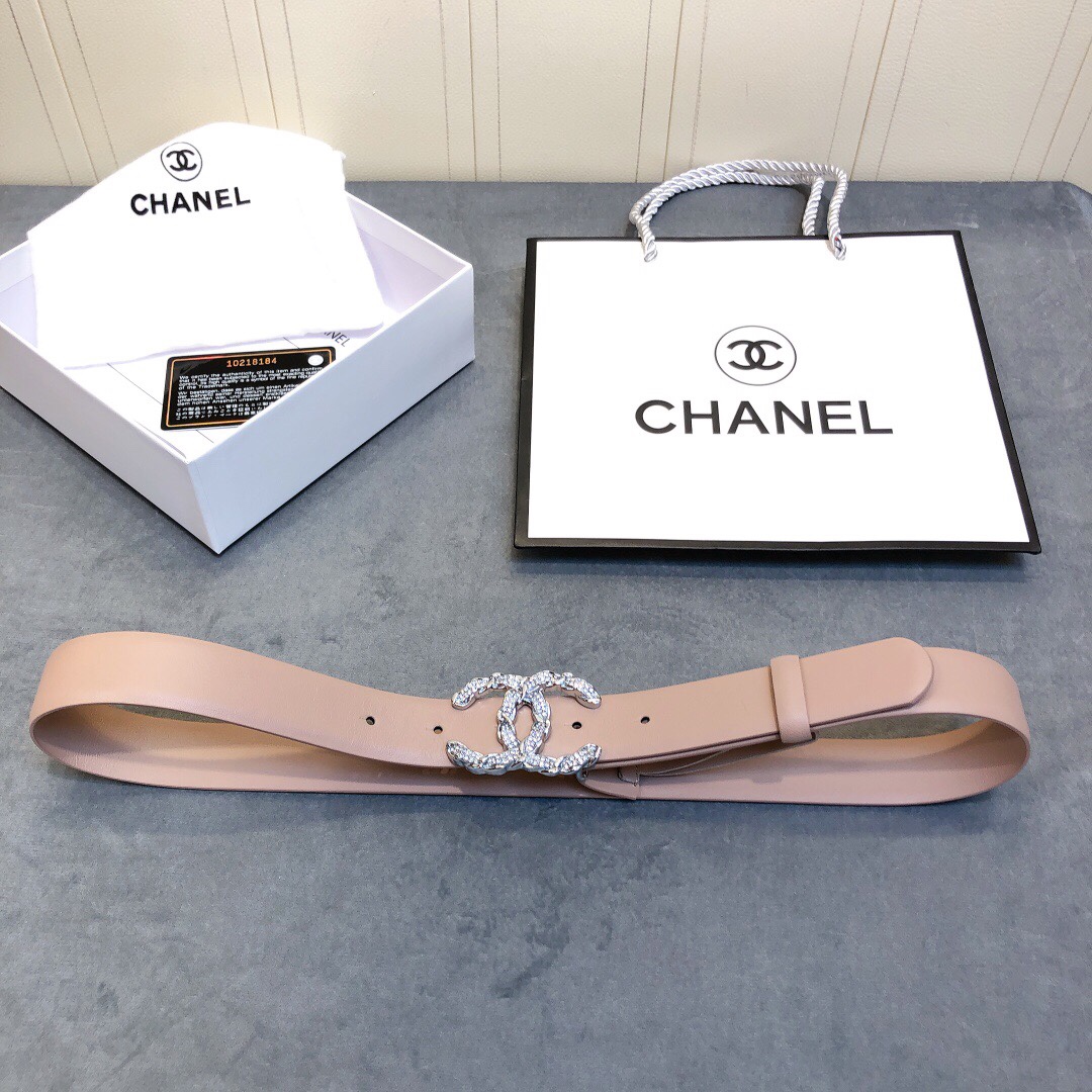 Ch**el Belt With Double C Buckle Beige Women Belt
