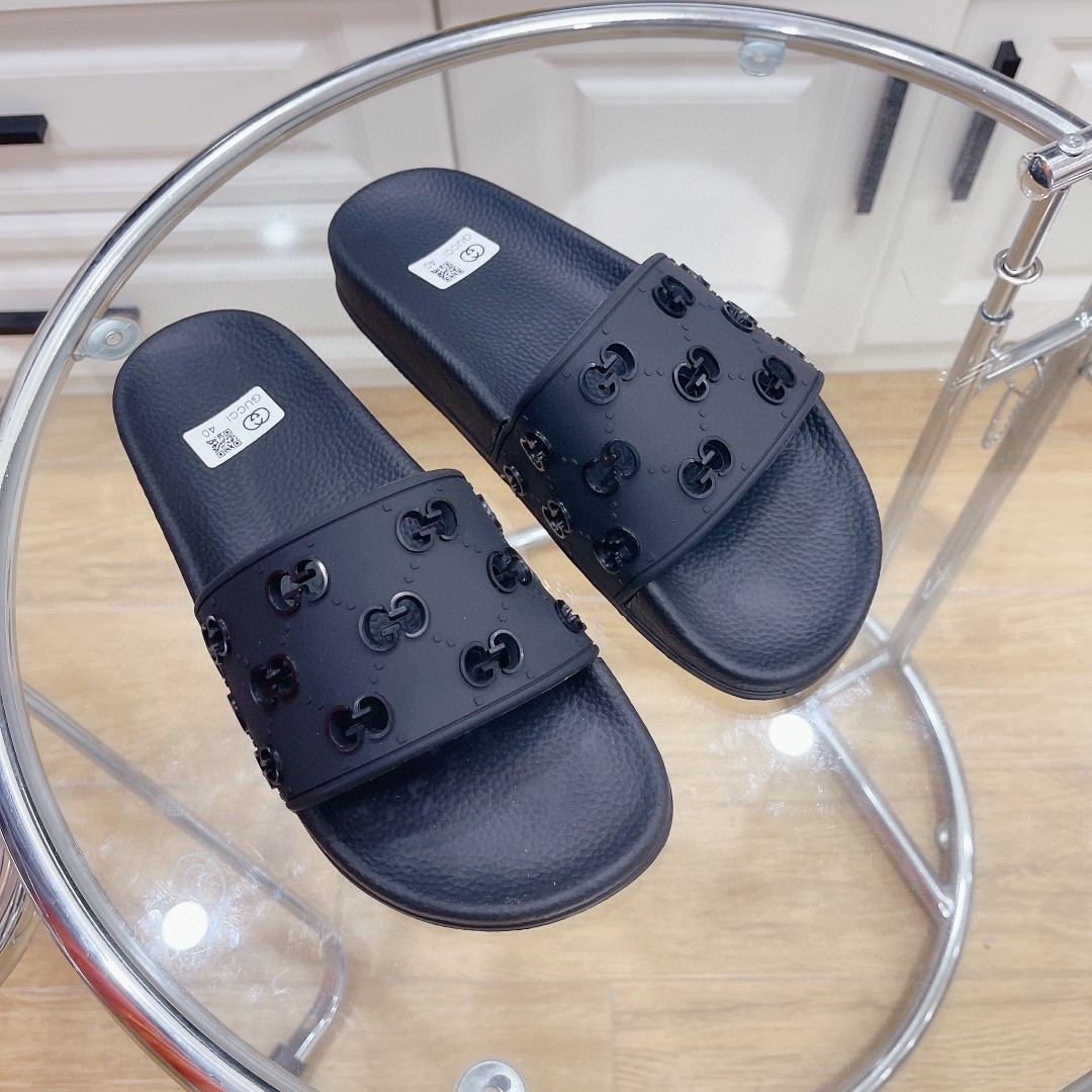 Gvc*1 Men’s Rubber GG Slide Sandals Black For Men ‎573922 JDR00 1000