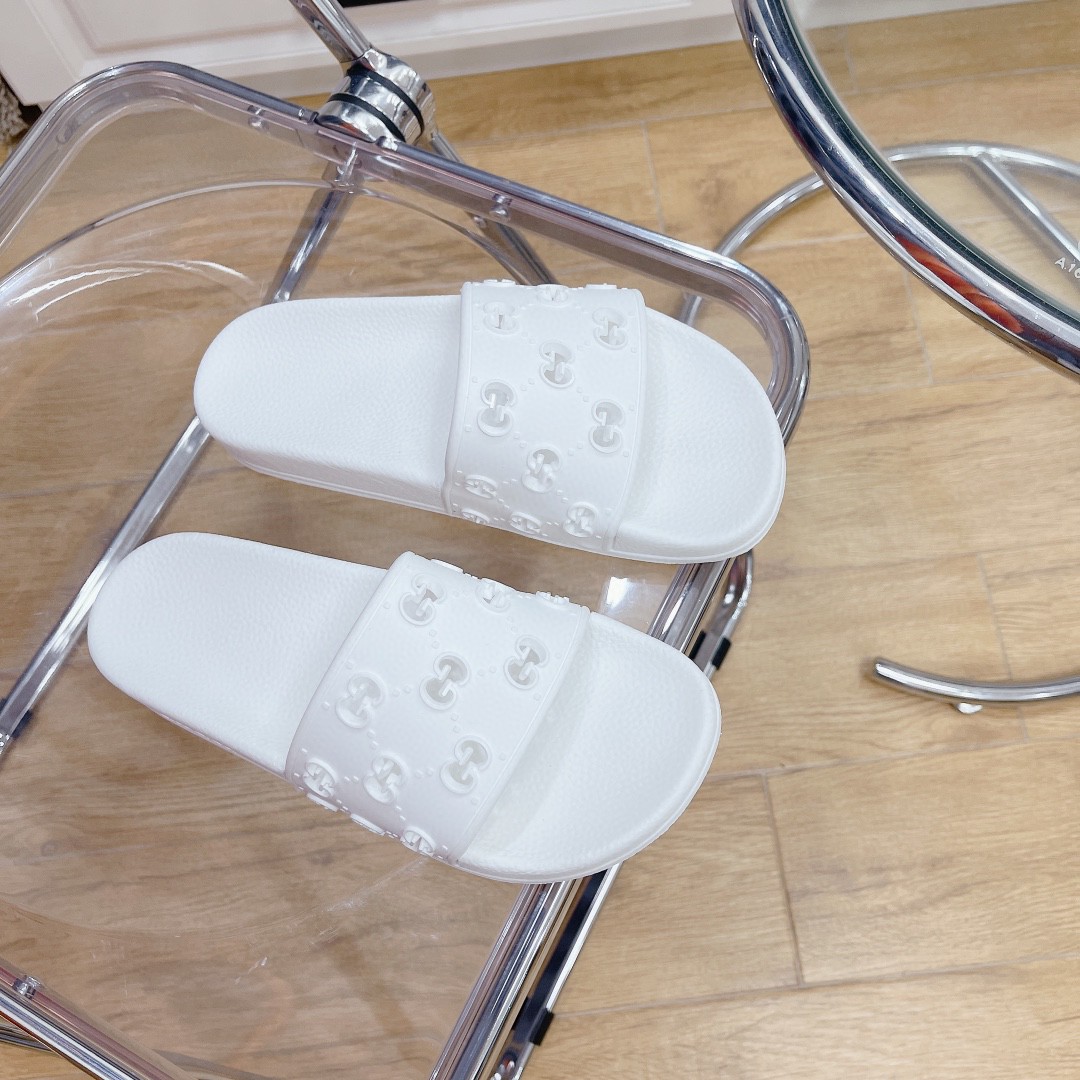 Gvc*1 Women’s Rubber GG Slide Sandals White For Women 573922 JDR00 9014