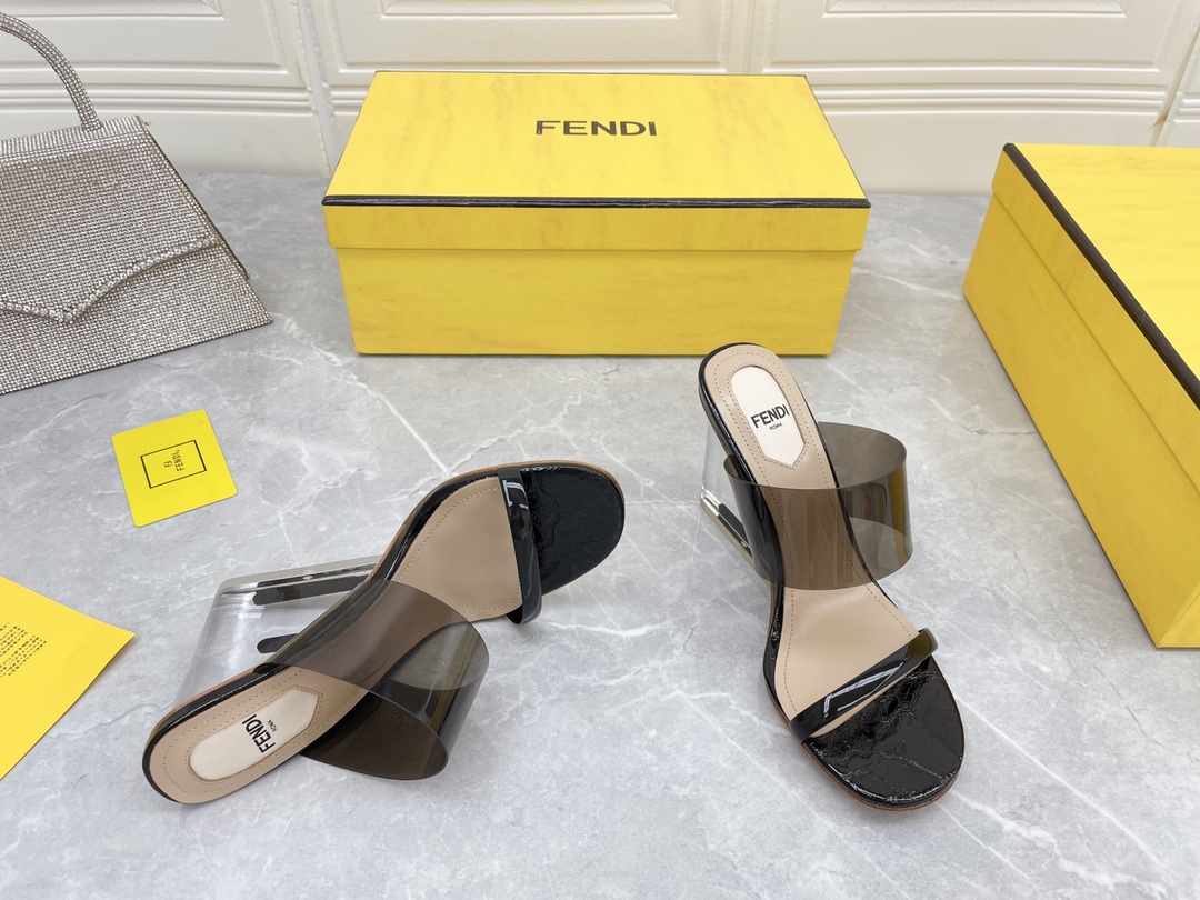F**di First Black Transparent High-Heeled Sandals For Women