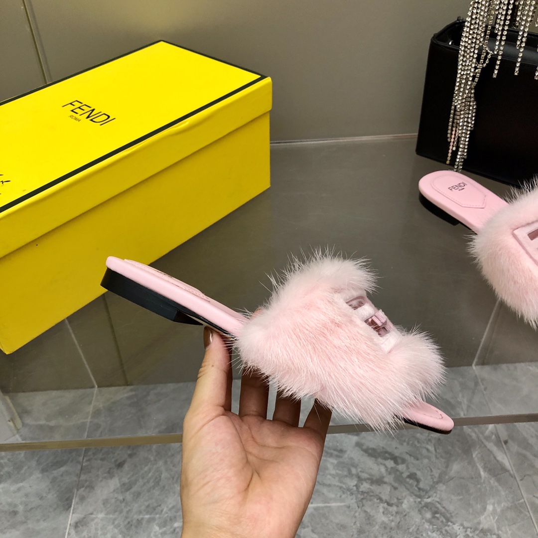 F**di Signature Pink Mink Slides For Women
