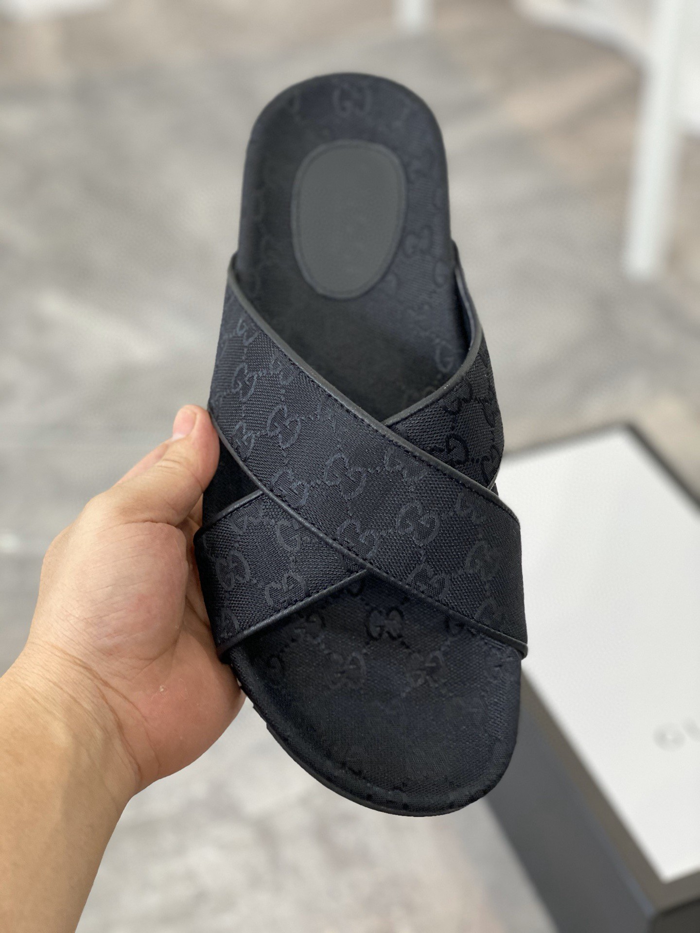 Gvc*1 Men’s GG Crisscross Slide Sandals Black For Men 429362