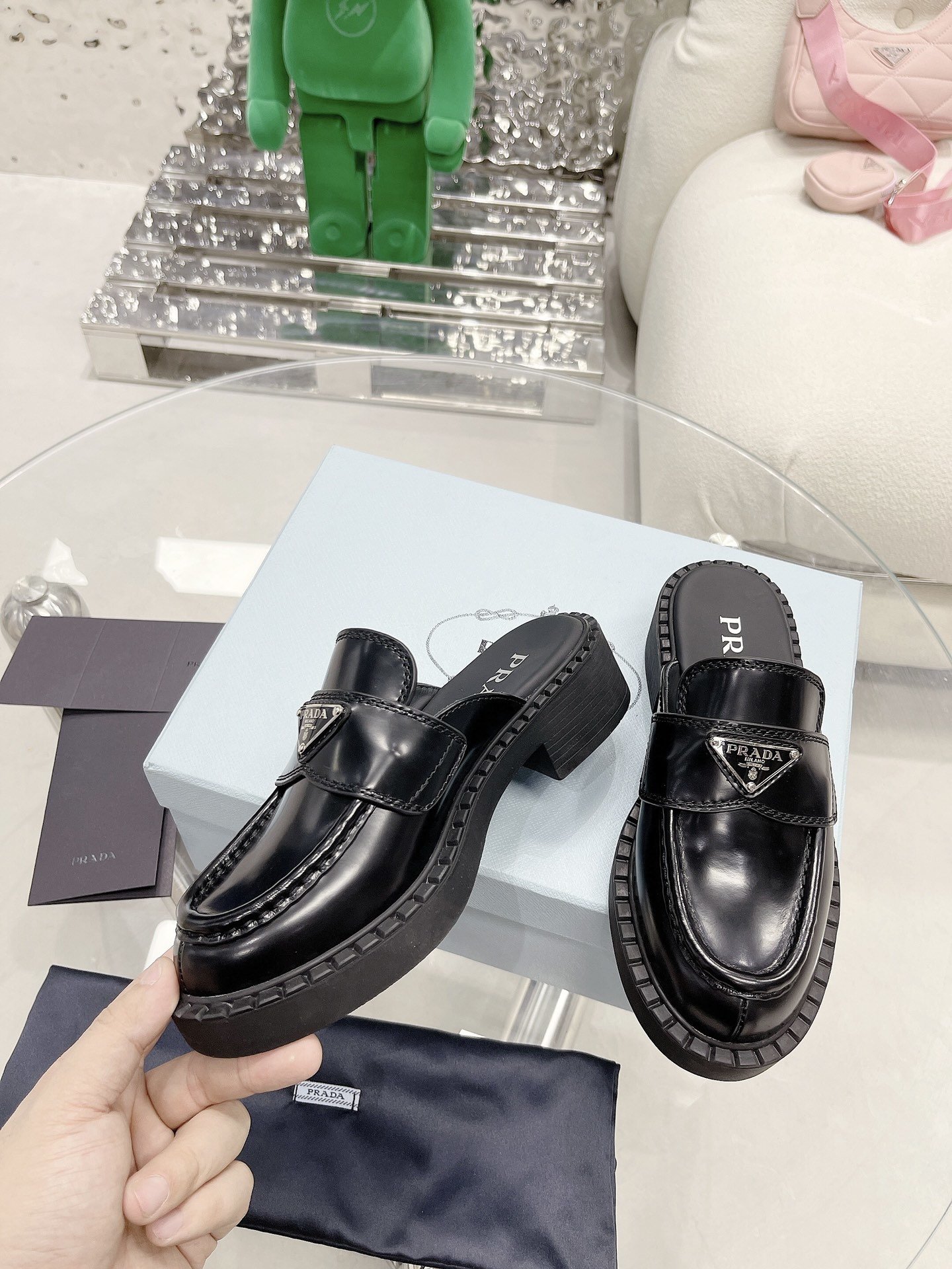 Pra*a Chocolate Brushed Mules Black For Women 1.6in/40mm PRD