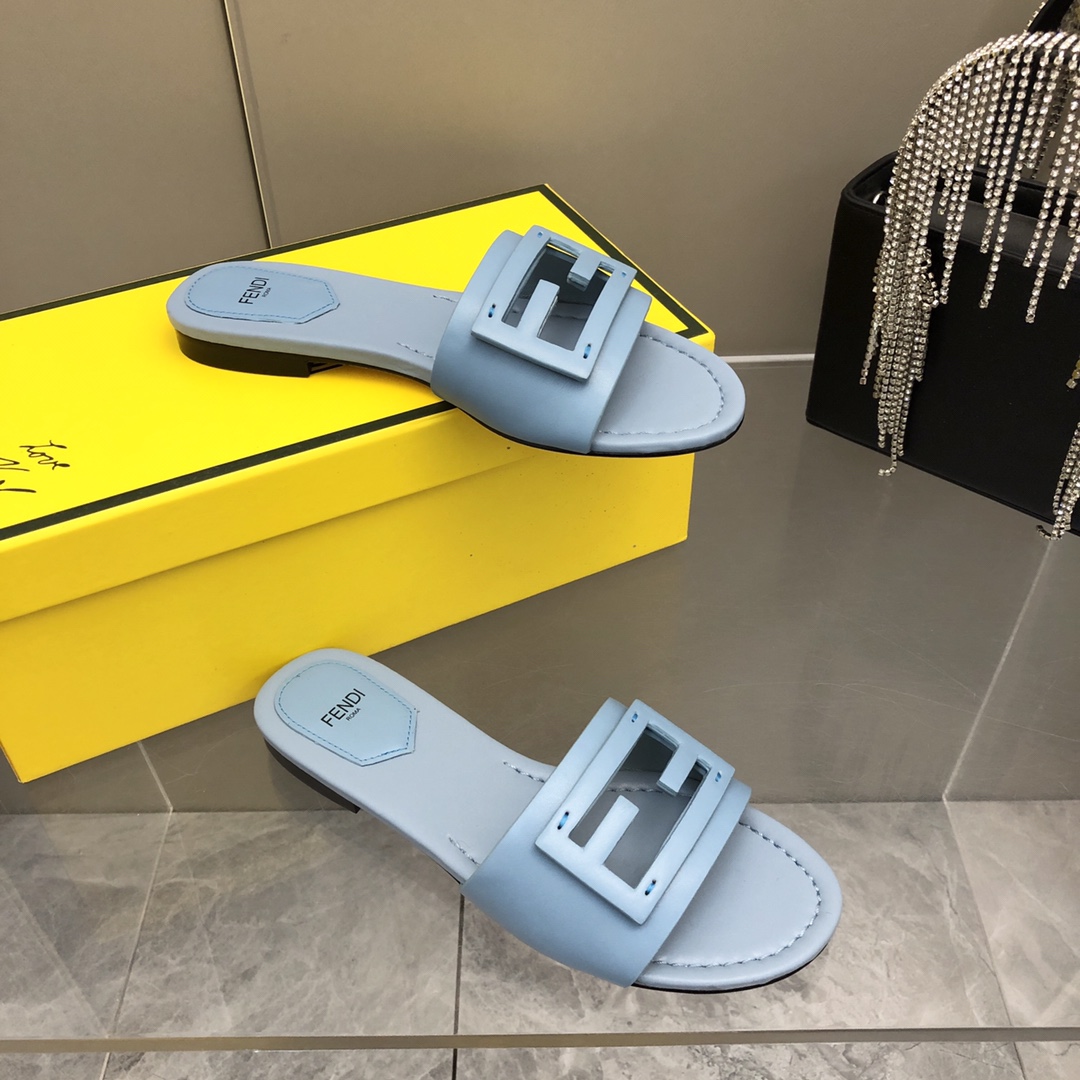F**di Signature Light Blue Slides For Women 8R8136AE7TF18TF