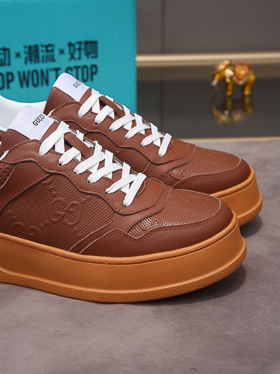Gvc*1 Men’s GG Embossed Sneaker Brown For Men 669582