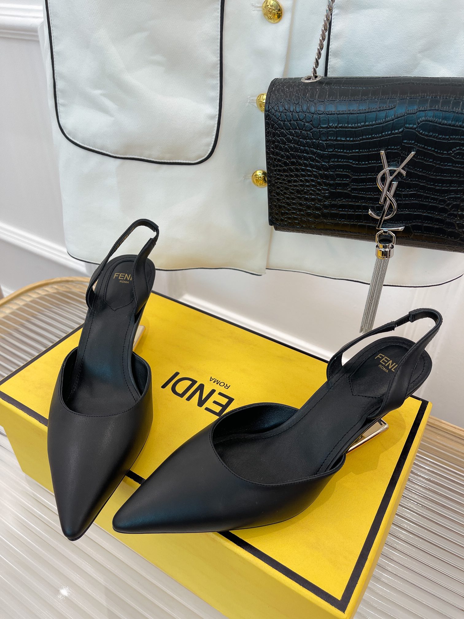 F**di First Black High-Heeled Slingbacks For Women 8J8367NA7F0QA1