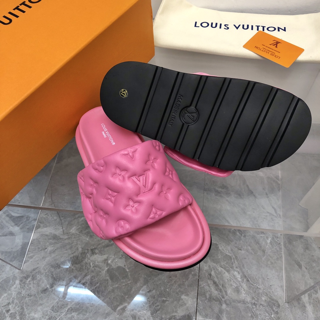 L0vis Vvtt0n Women’s Pool Pillow Flat Comfort Mule Pink For Women LV