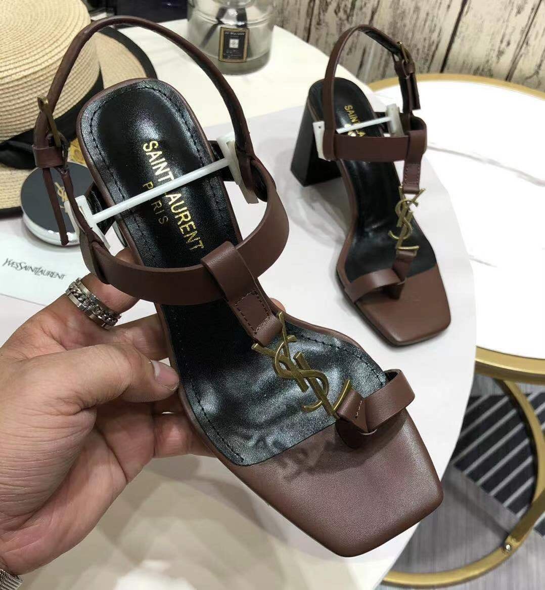 Sa1nt Lau*nt Women’s Cassandra Heeled Sandals Brown For Women Y51 658198DWETT6023