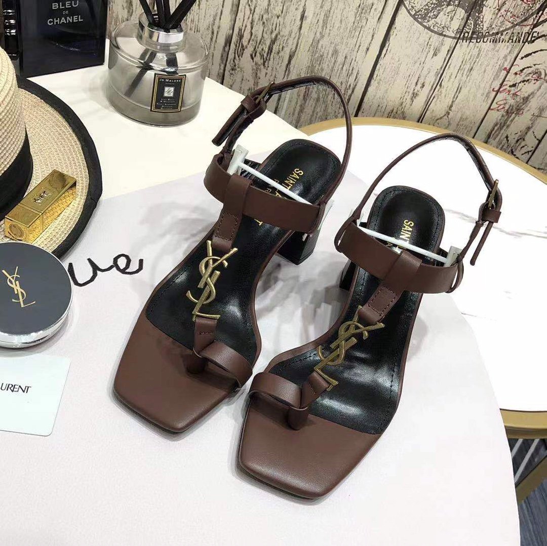 Sa1nt Lau*nt Women’s Cassandra Heeled Sandals Brown For Women Y51 658198DWETT6023