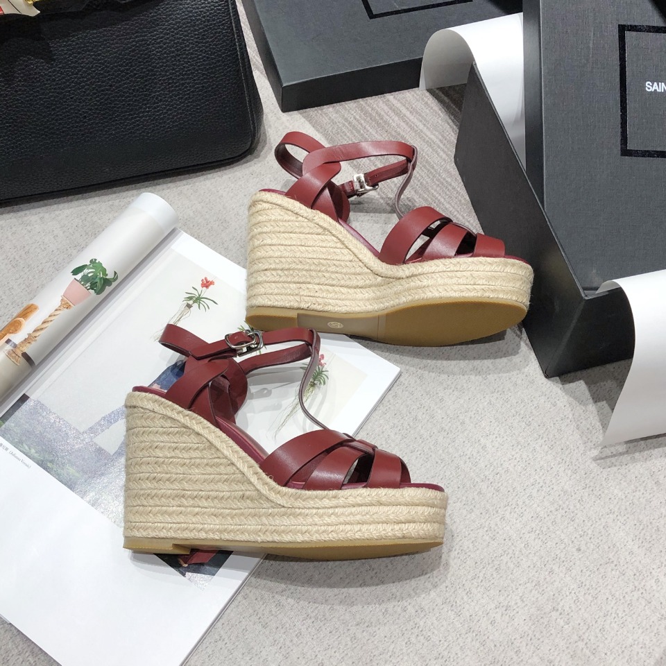 Sa1nt Lau*nt Women’s Tribute Espadrilles Wedge Reddish-Brown For Women Y51