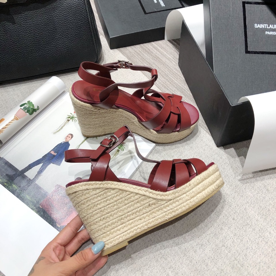 Sa1nt Lau*nt Women’s Tribute Espadrilles Wedge Reddish-Brown For Women Y51