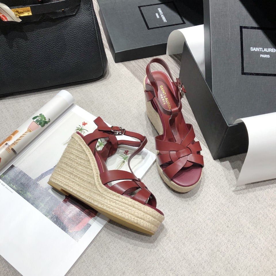 Sa1nt Lau*nt Women’s Tribute Espadrilles Wedge Reddish-Brown For Women Y51