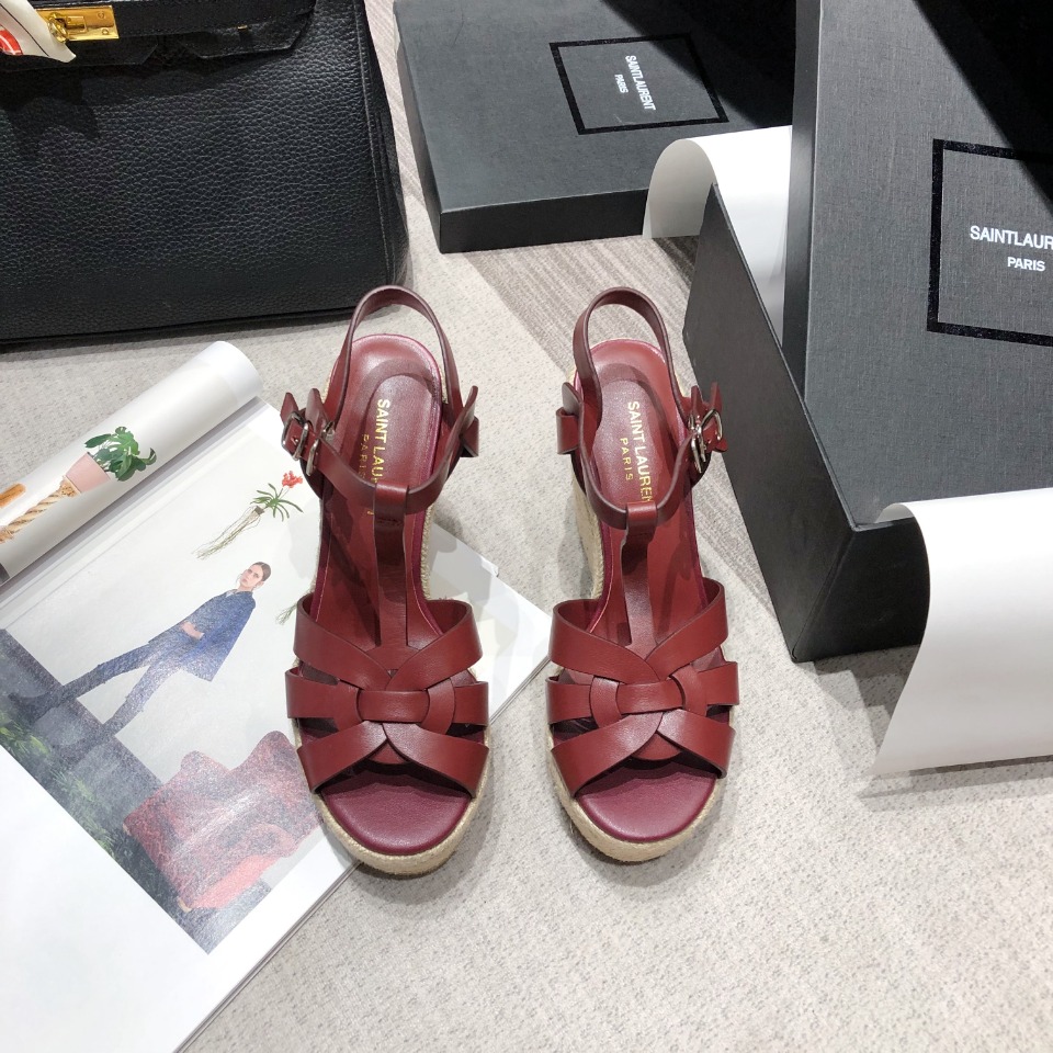 Sa1nt Lau*nt Women’s Tribute Espadrilles Wedge Reddish-Brown For Women Y51
