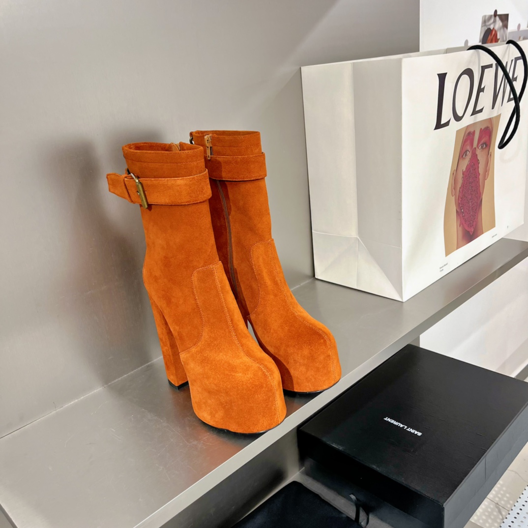 Sa1nt Lau*nt Women’s Cherry Buckle Platform Booties Orange For Women Y51
