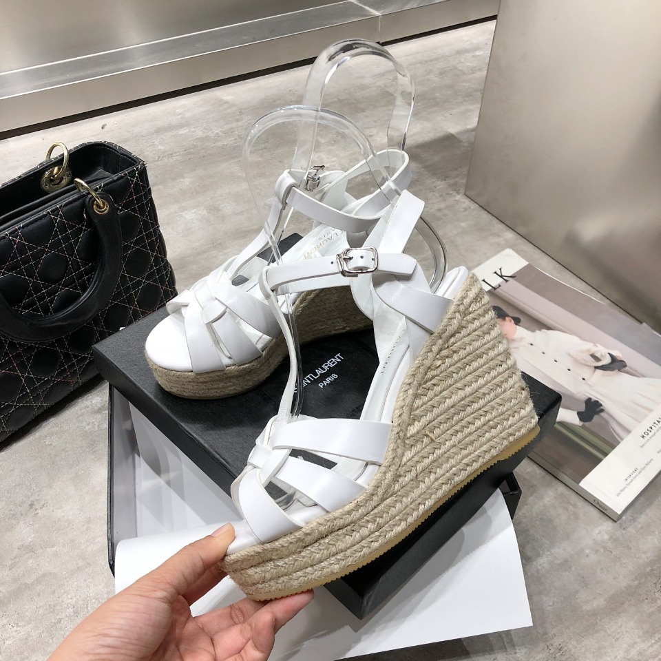 Sa1nt Lau*nt Women’s Tribute Espadrilles Wedge White For Women Y51 611924BZC009008