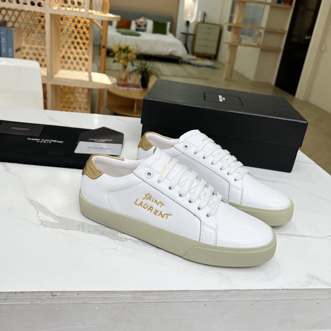 Sa1nt Lau*nt Women’s Court Classic Sl/06 Embroidered Sneakers Yellow For Women Y51