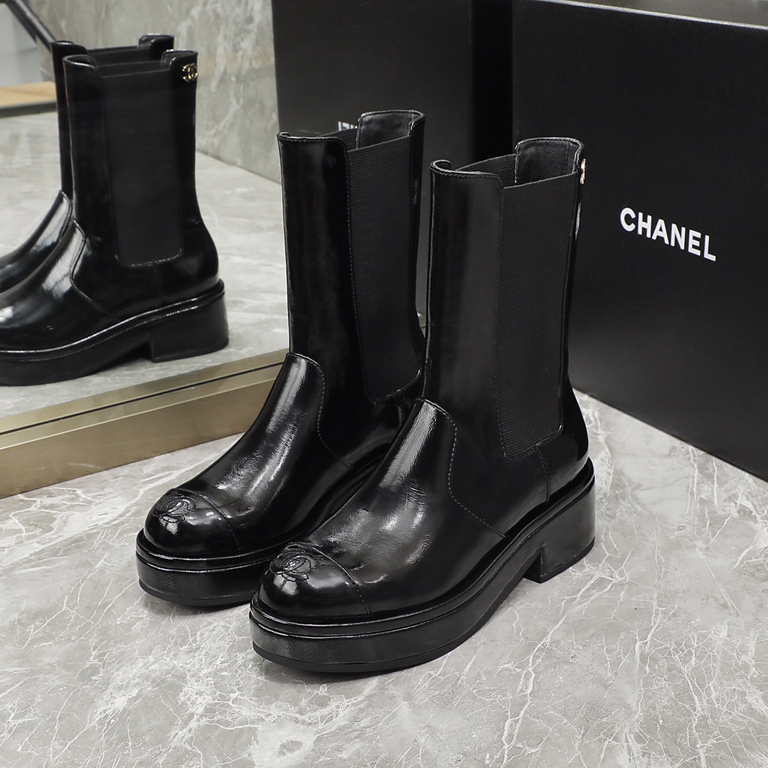 Ch**el Women’s Ankle Boots Bright Black For Women 1.6in/4cm