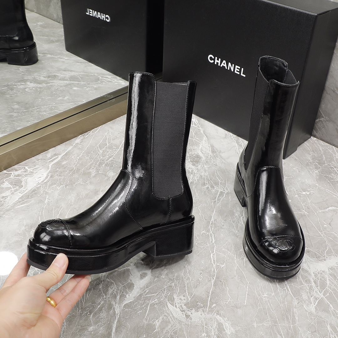 Ch**el Women’s Ankle Boots Bright Black For Women 1.6in/4cm
