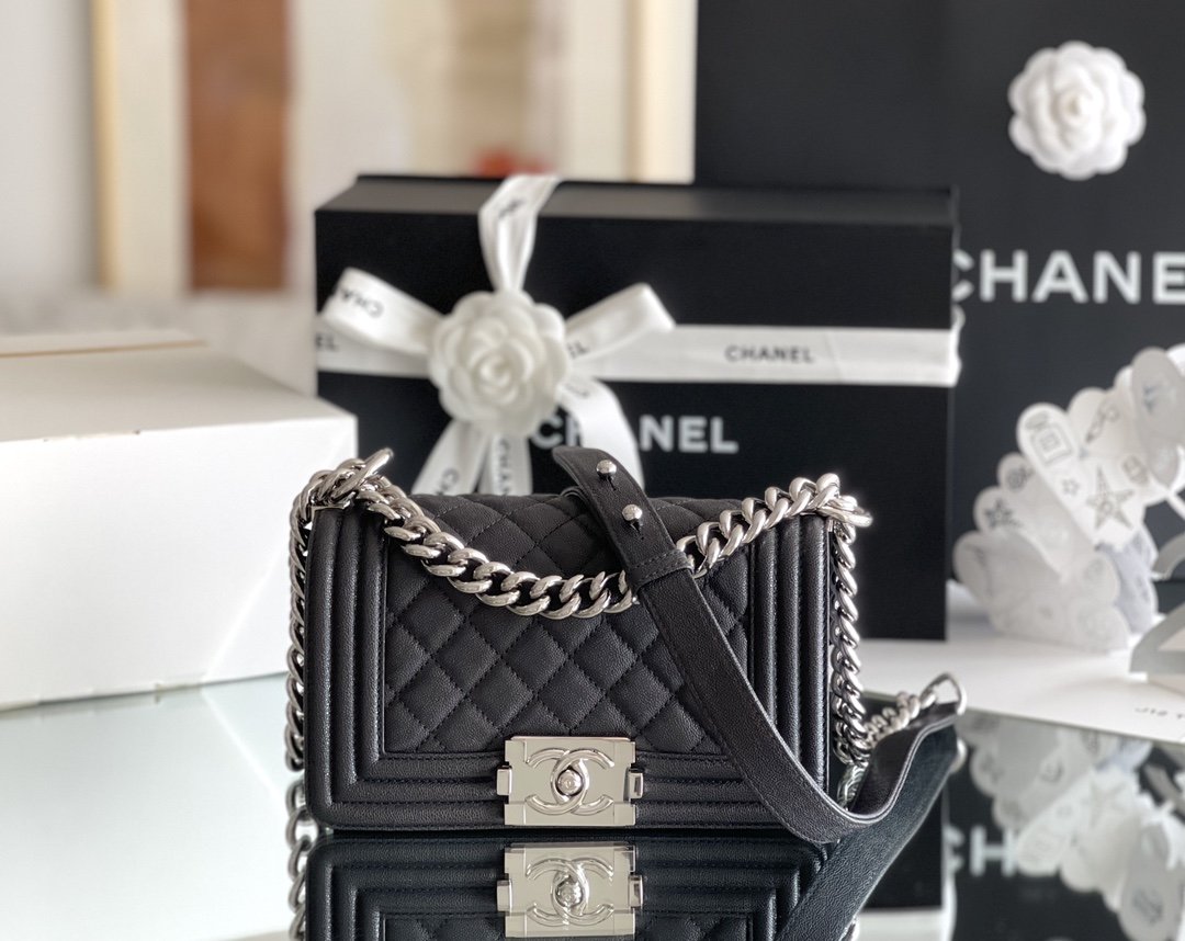 Ch**el Boy Mini Bag Black For Women 20cm/7.9 in