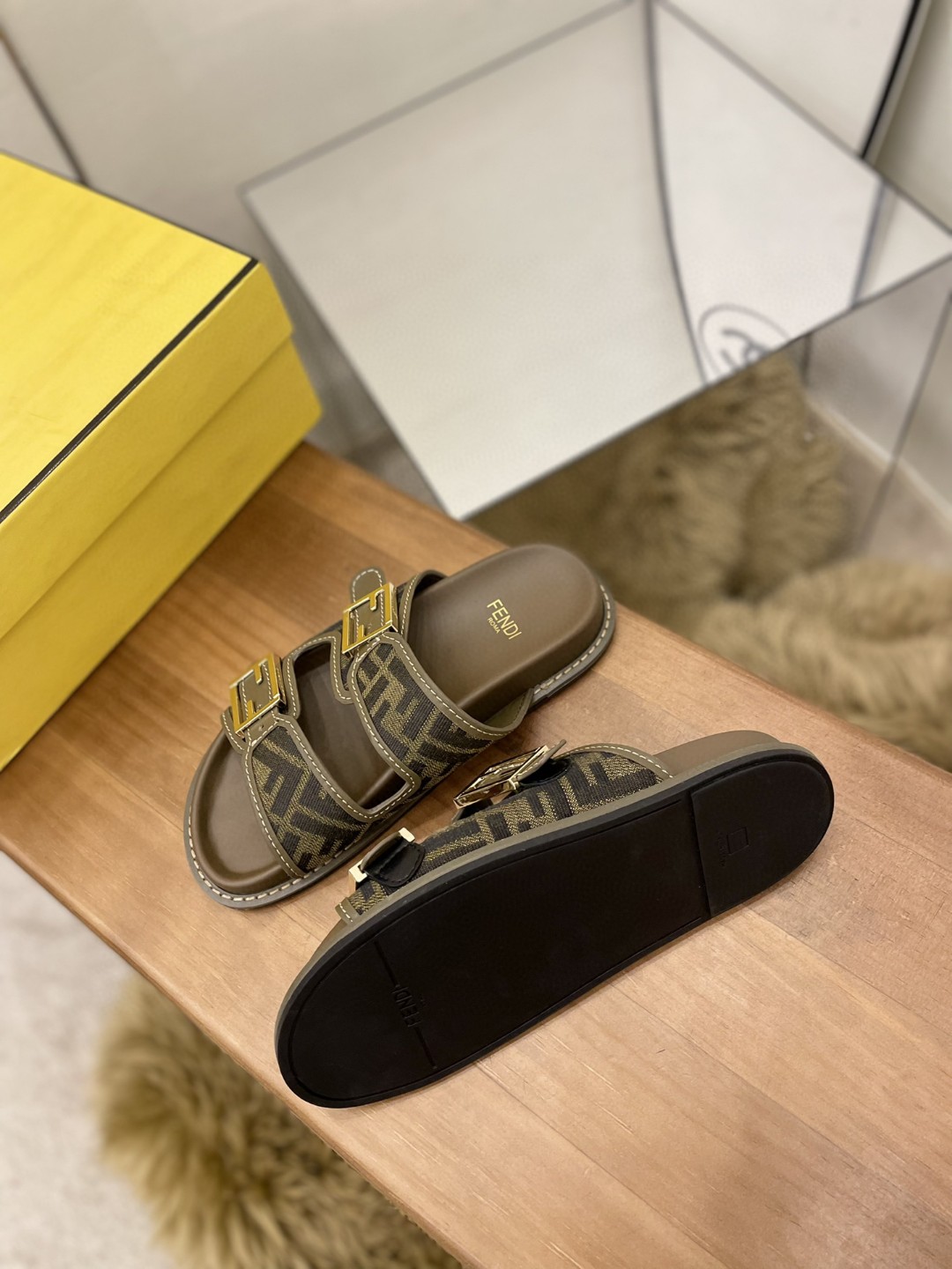 F**di Feel Slides Brown For Women
