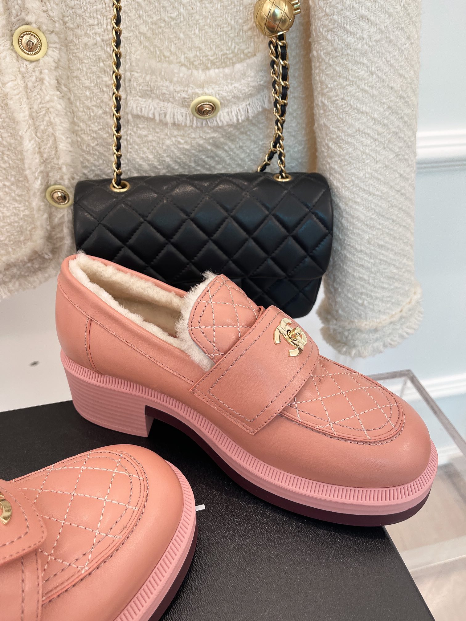 Ch**el Women’s Loafers With Lining Pink For Women
