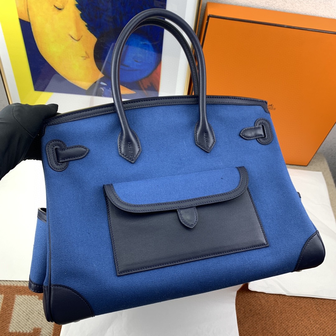 H**me5 Birkin Cargo 35 Blue, Silver Toned Hardware Bag For Women, Women’s Handbags, Shoulder Bags 13.8in/35cm