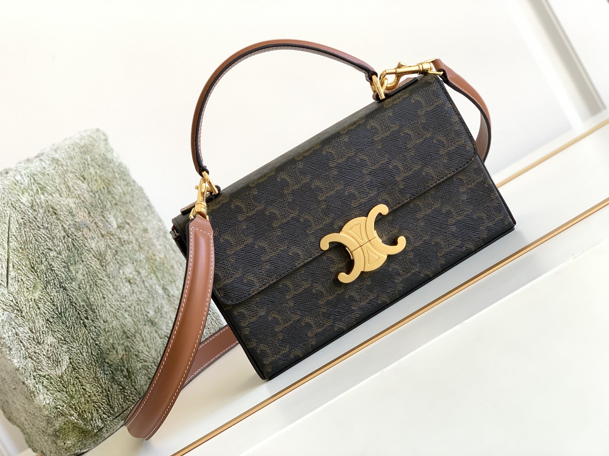 Ce1i*e Box Triomphe Bag In Triomphe Canvas Brown For Women 9in/22cm