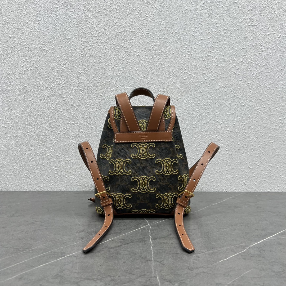 Ce1i*e Mini Backpack Folco In Triomphe Canvas With Triomphe Heart Embroidery Brown For Women 8in/20cm 197662EF3.04LU