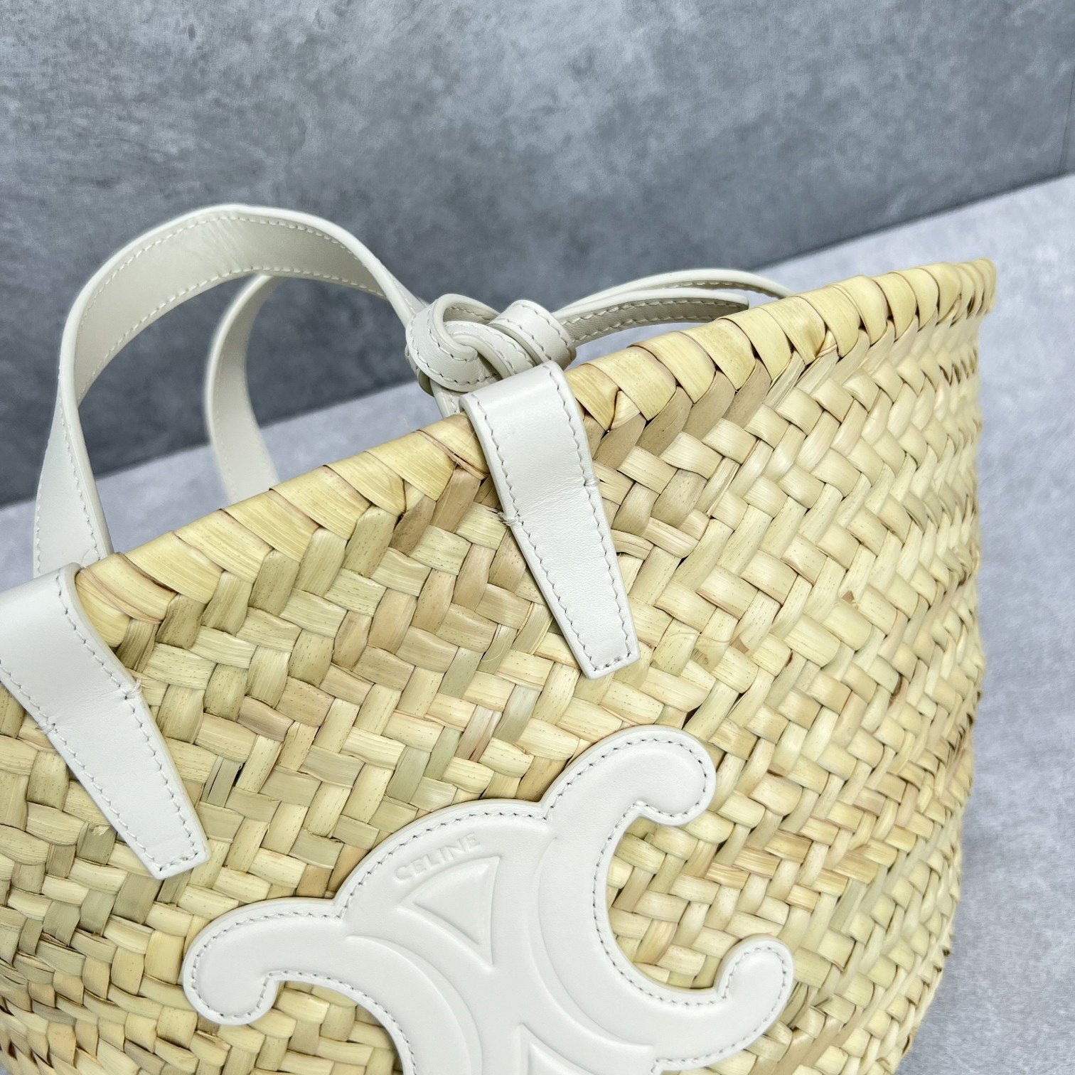 Ce1i*e Teen Triomphe Ce1i*e Classic Panier In Palm Leaves And Lizard White For Women 8in/20cm