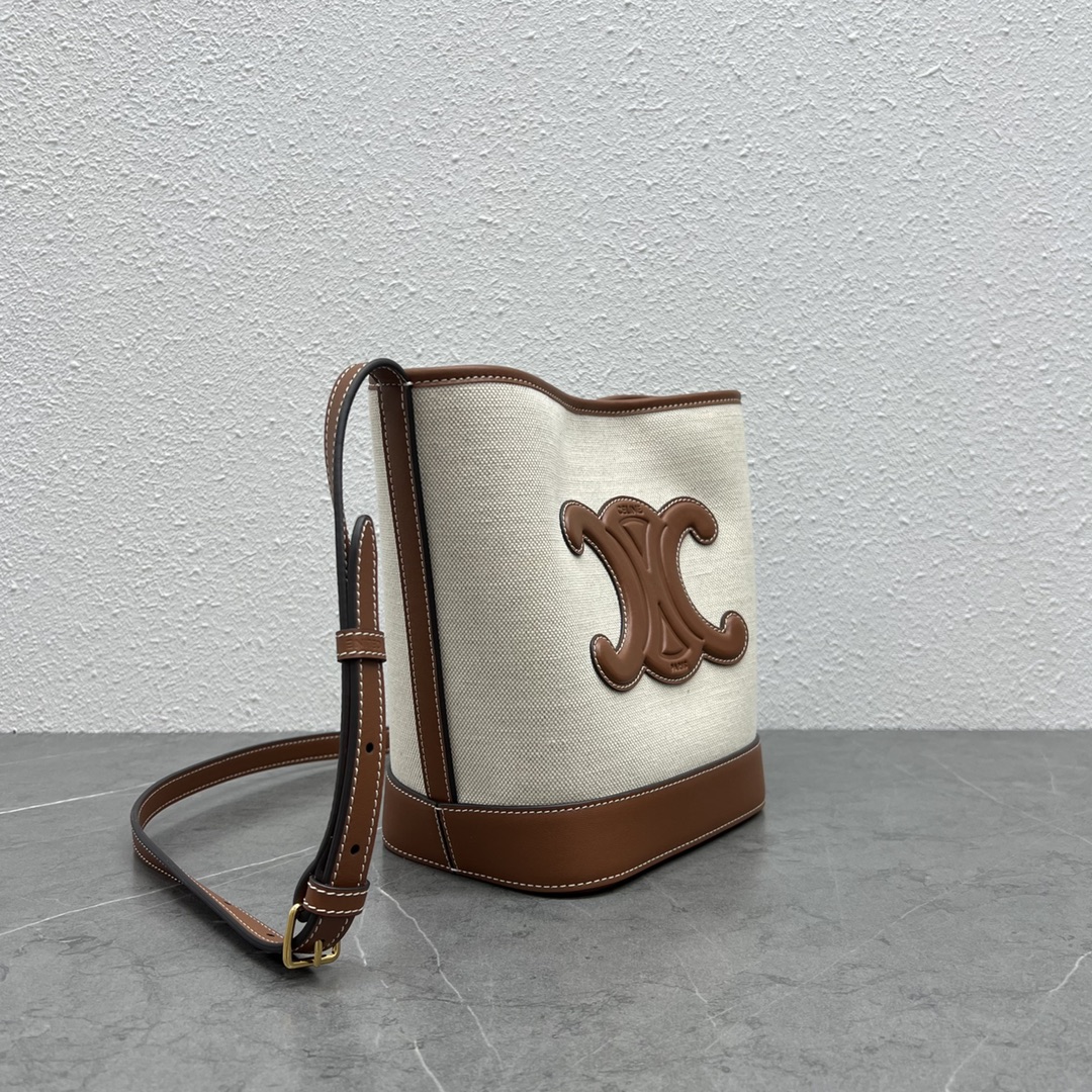 Ce1i*e Small Bucket Cuir Triomphe In Textile Natural / Tan For Women 9in/22cm 198242EFL.02NT