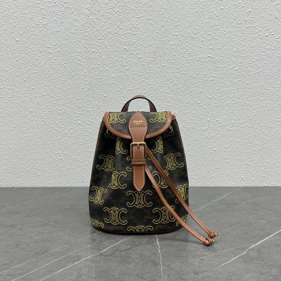 Ce1i*e Mini Backpack Folco In Triomphe Canvas With Triomphe Heart Embroidery Brown For Women 8in/20cm 197662EF3.04LU