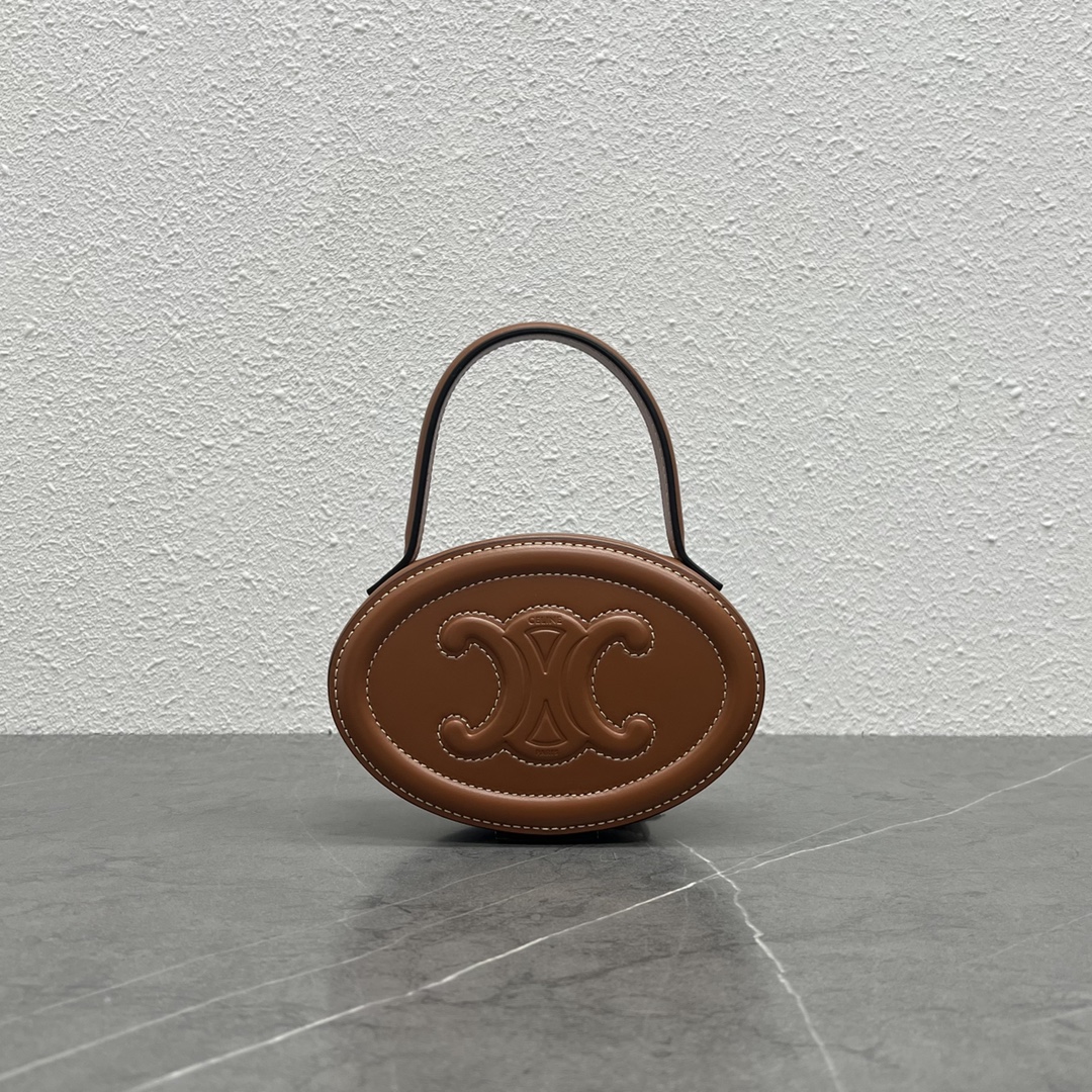Ce1i*e Oval Minaudiere Cuir Triomphe Brown For Women 6in/11.5cm 198613DU6.04LU