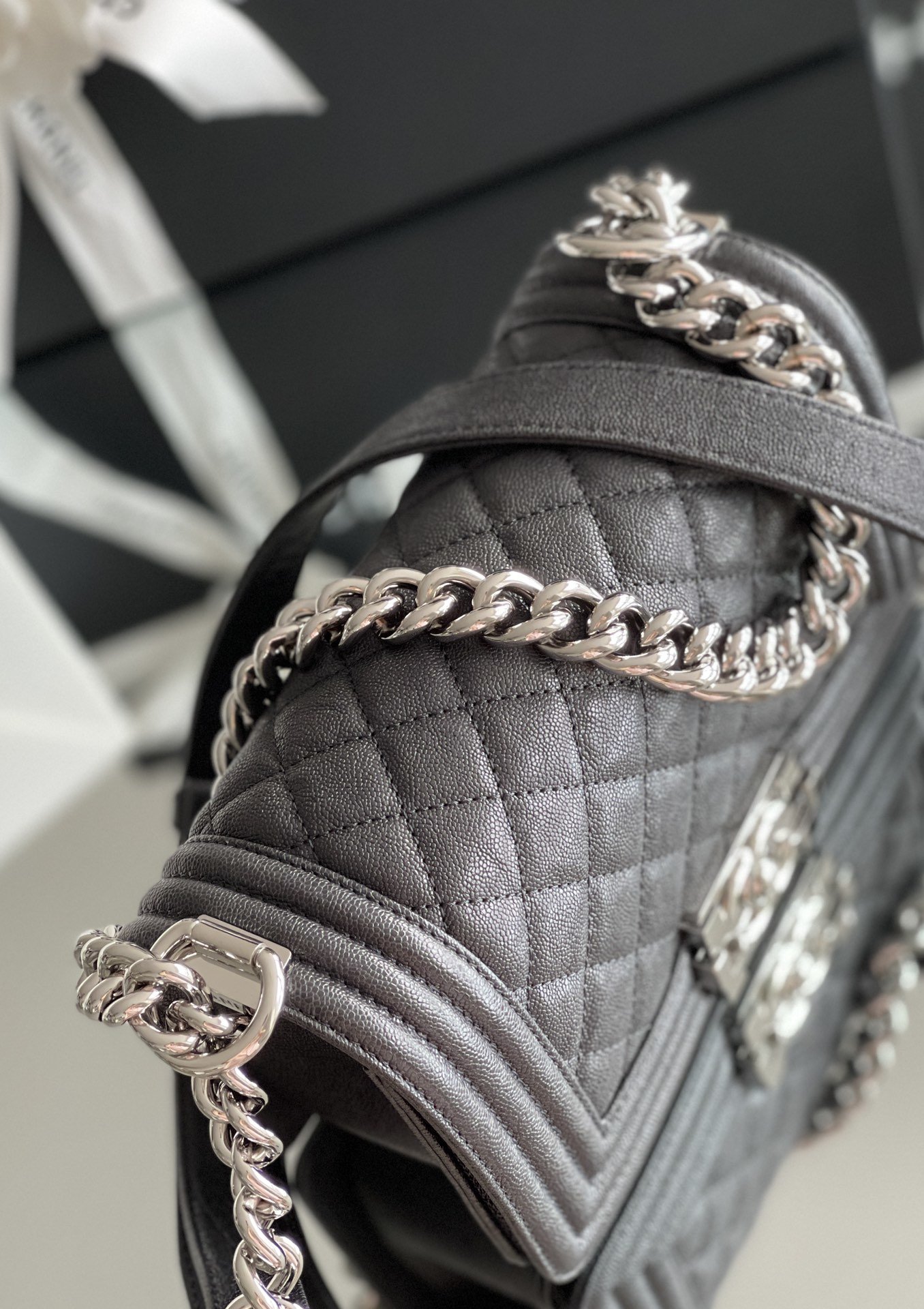Ch**el Boy Mini Bag Black For Women 20cm/7.9 in