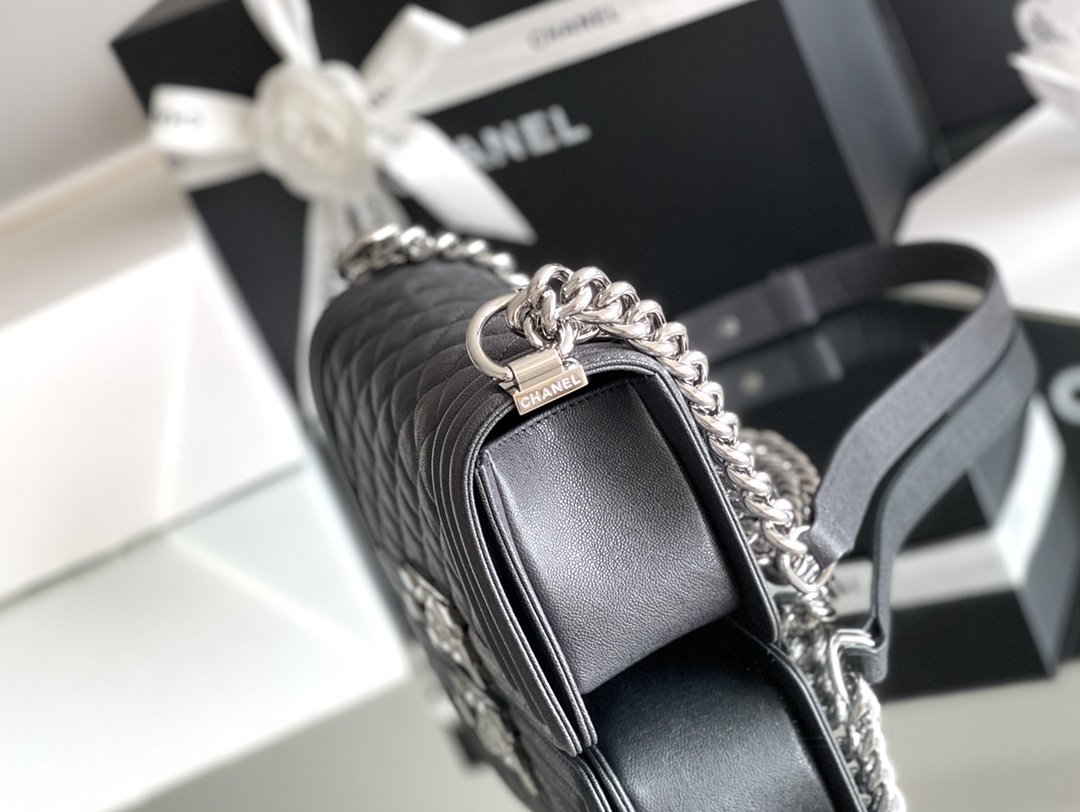 Ch**el Boy Mini Bag Black For Women 20cm/7.9 in