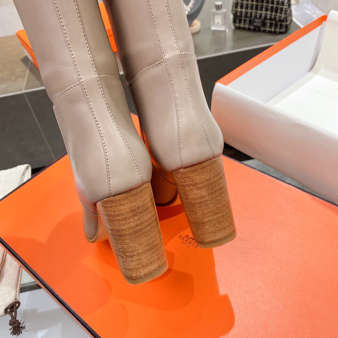 H**me5 High Heel Boots Beige For Women 3.54in/9cm
