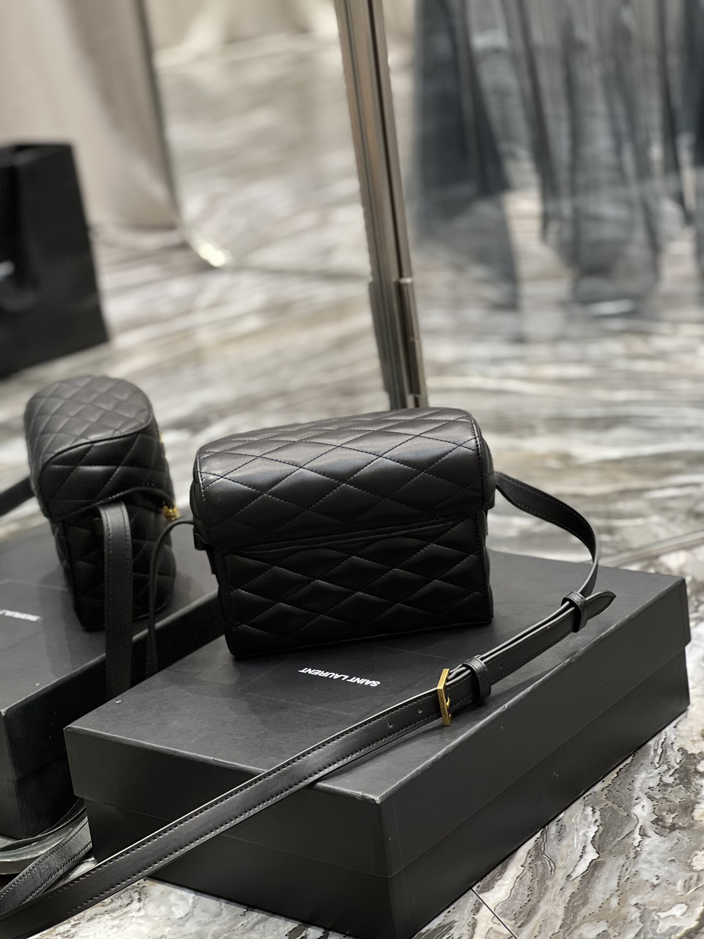 Sa1nt Lau*nt June Box Bag Black For Women, Women’s Bags 7.5in/19cm Y51 7100801EL071000