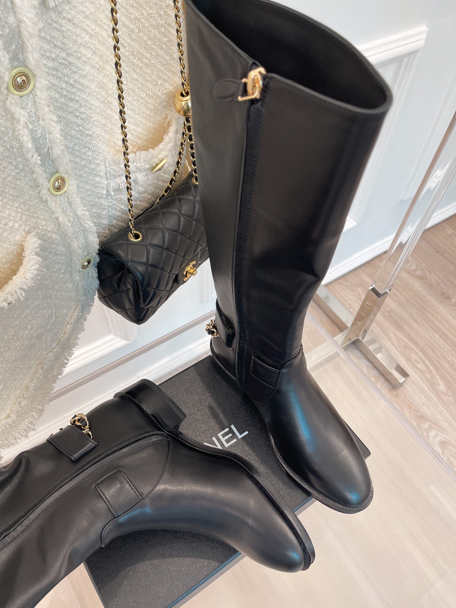 Ch**el Women’s Ankle Boots With Chain Black For Women 1.5in/ 4cm
