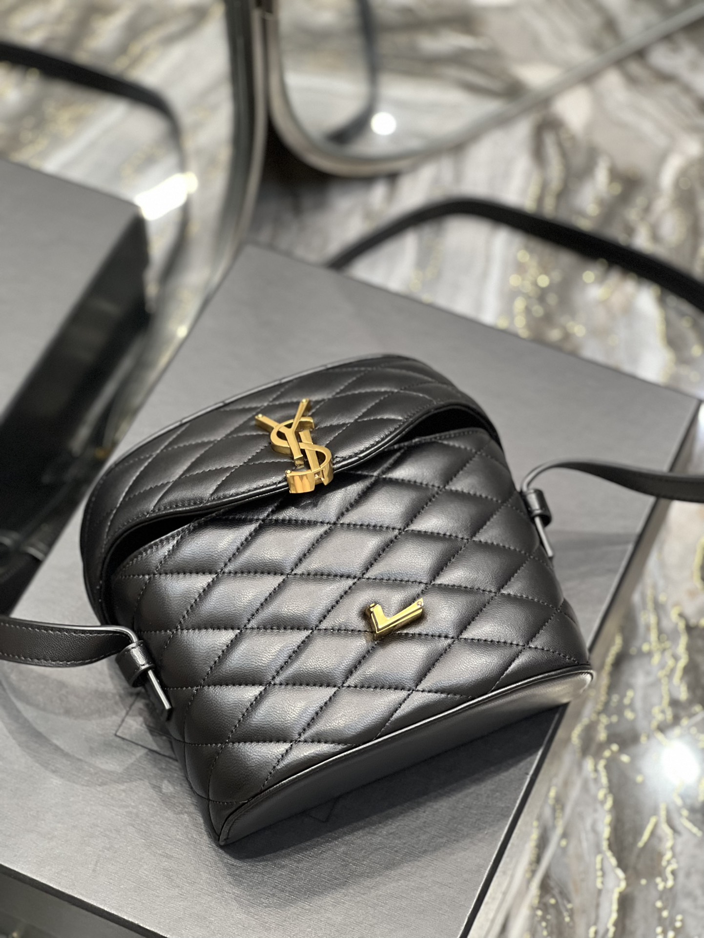 Sa1nt Lau*nt June Box Bag Black For Women, Women’s Bags 7.5in/19cm Y51 7100801EL071000