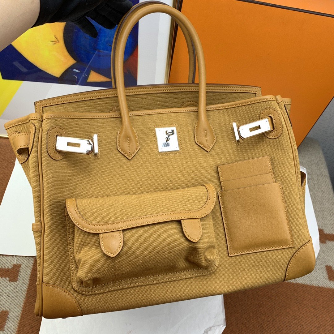 H**me5 Birkin Cargo 35 Beige, Silver Toned Hardware Bag For Women, Women’s Handbags, Shoulder Bags 13.8in/35cm