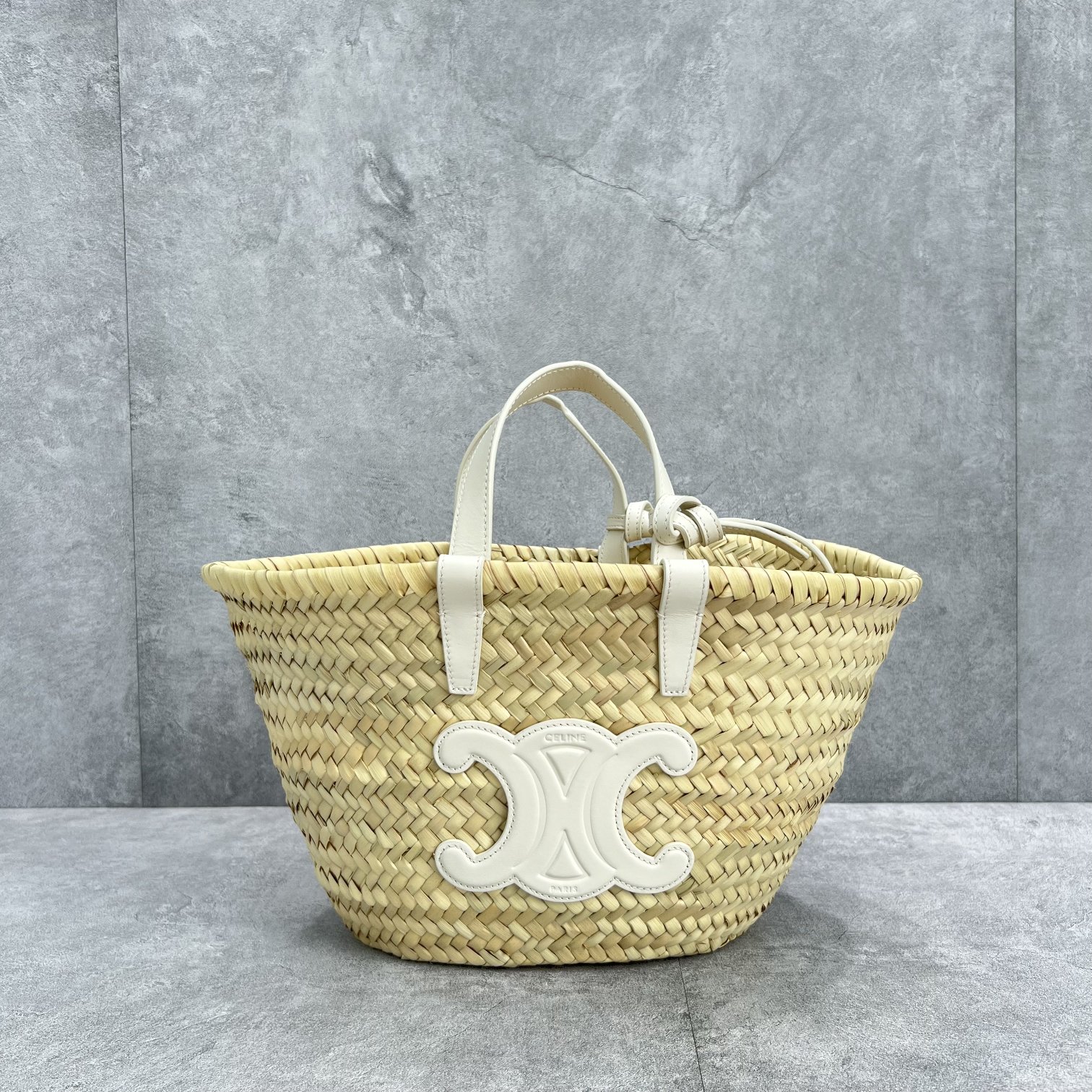 Ce1i*e Teen Triomphe Ce1i*e Classic Panier In Palm Leaves And Lizard White For Women 8in/20cm