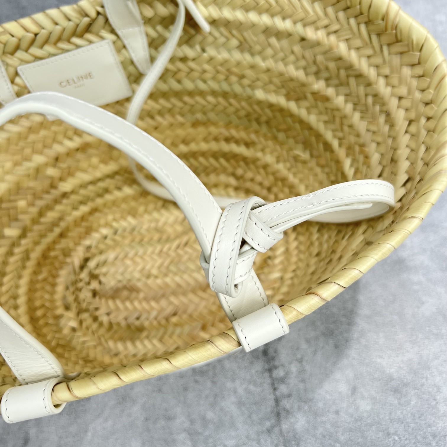 Ce1i*e Teen Triomphe Ce1i*e Classic Panier In Palm Leaves And Lizard White For Women 8in/20cm