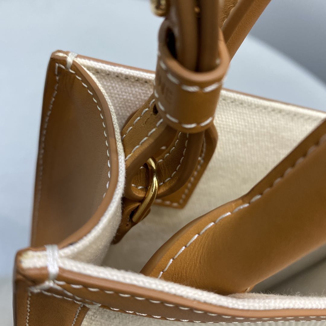 Ce1i*e Mini Vertical Cabas Ce1i*e In Textile With Ce1i*e Print White/Brown For Women 8in/20cm 193302BNZ.02NT