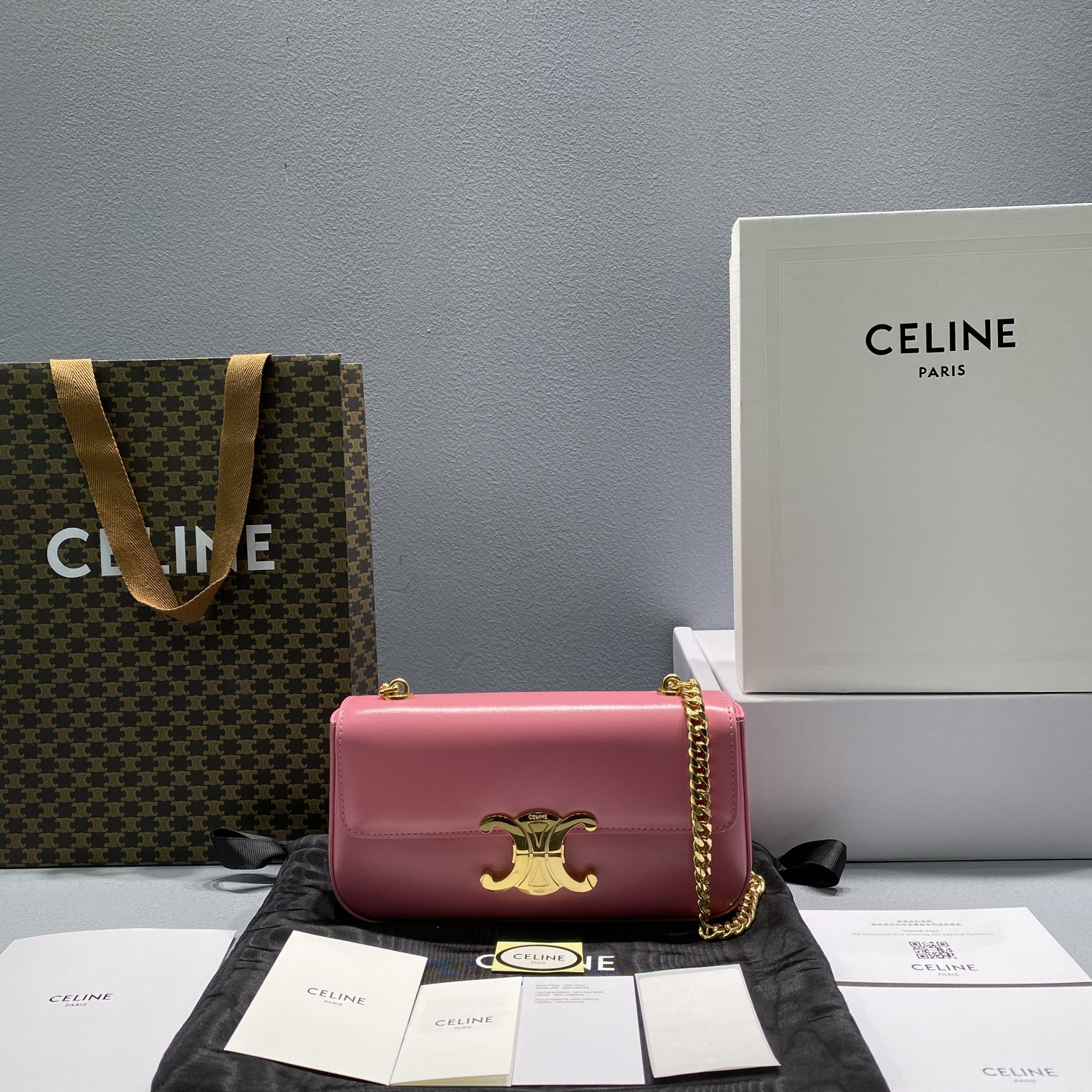 Ce1i*e Chain Shoulder Bag Triomphe Pink For Women 8in/20.5cm