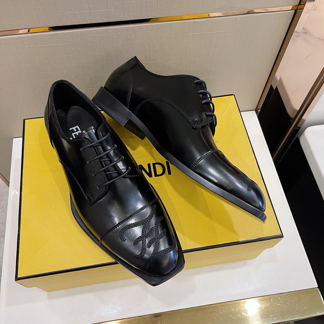 F**di FF Cap Toe Lace Ups Black For Men