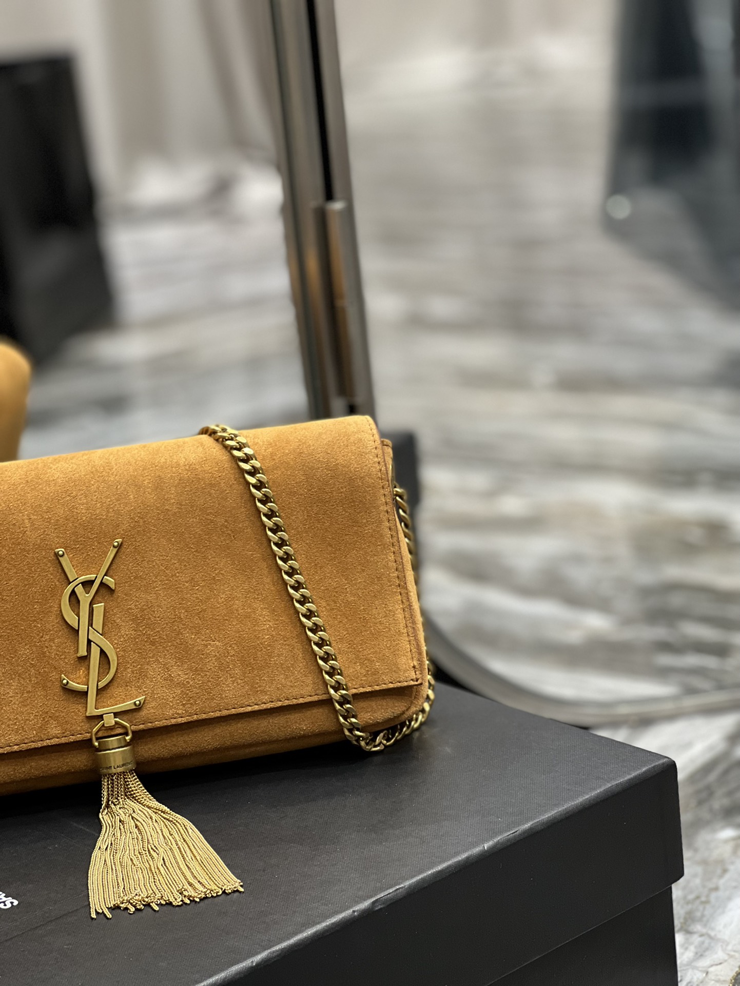 Sa1nt Lau*nt Kate 99 Chain Bag With Tassel Brown For Women, Women’s Bags 10.2in/26cm Y51
