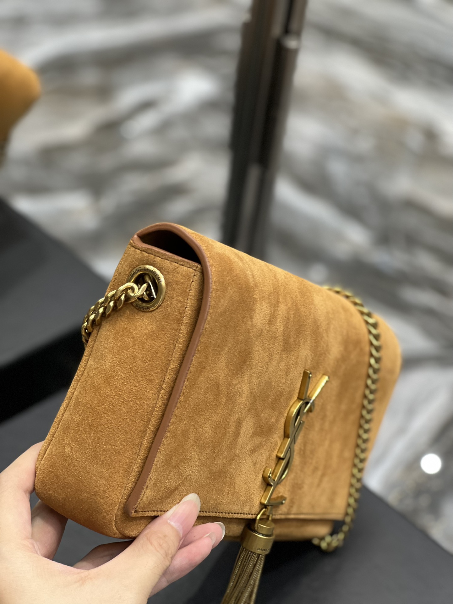 Sa1nt Lau*nt Kate 99 Chain Bag With Tassel Brown For Women, Women’s Bags 10.2in/26cm Y51